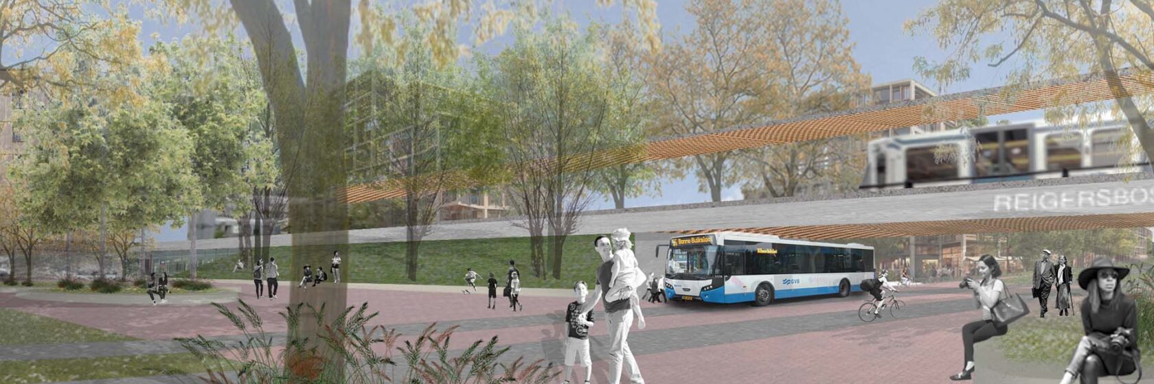 Visualisatie van mensen en bus in Reigersbos