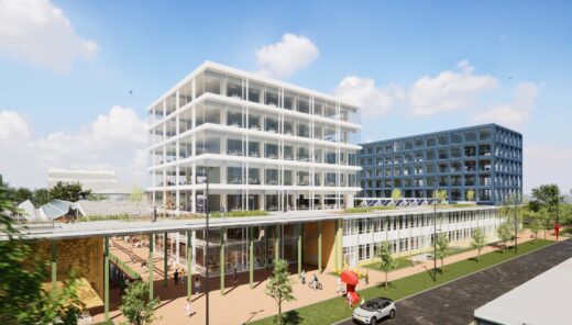 Visualisatie wit kantoorgebouw van 7 verdiepingen